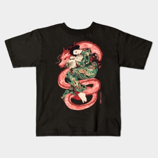 Japanese Girl With Dragon and Cats 2 T-Shirt 06 Kids T-Shirt